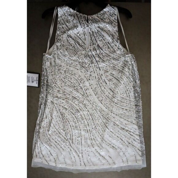 Adrianna Papell Women's Sz 14 Ivory Beaded Sequin Trapeze Lined Shift Dress - Picture 8 of 13
